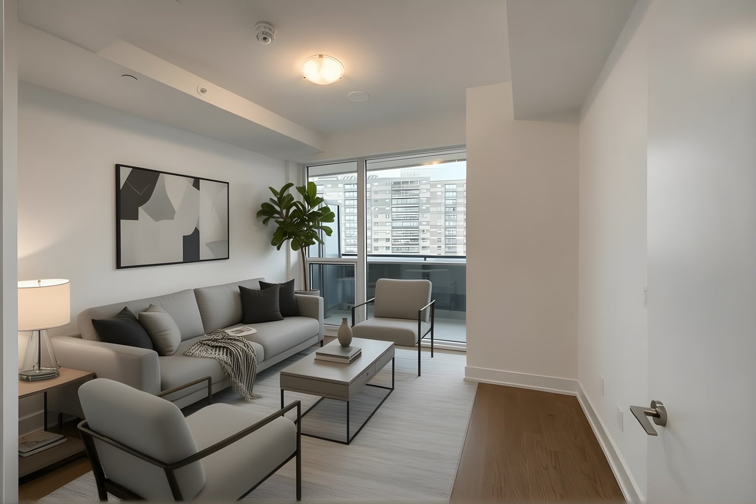 Living room, virtually staged in Modern Minimal